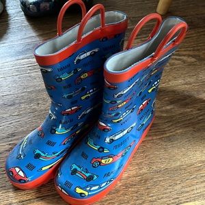 Kid’s rain boots. Size 1 kids. Blue with cars